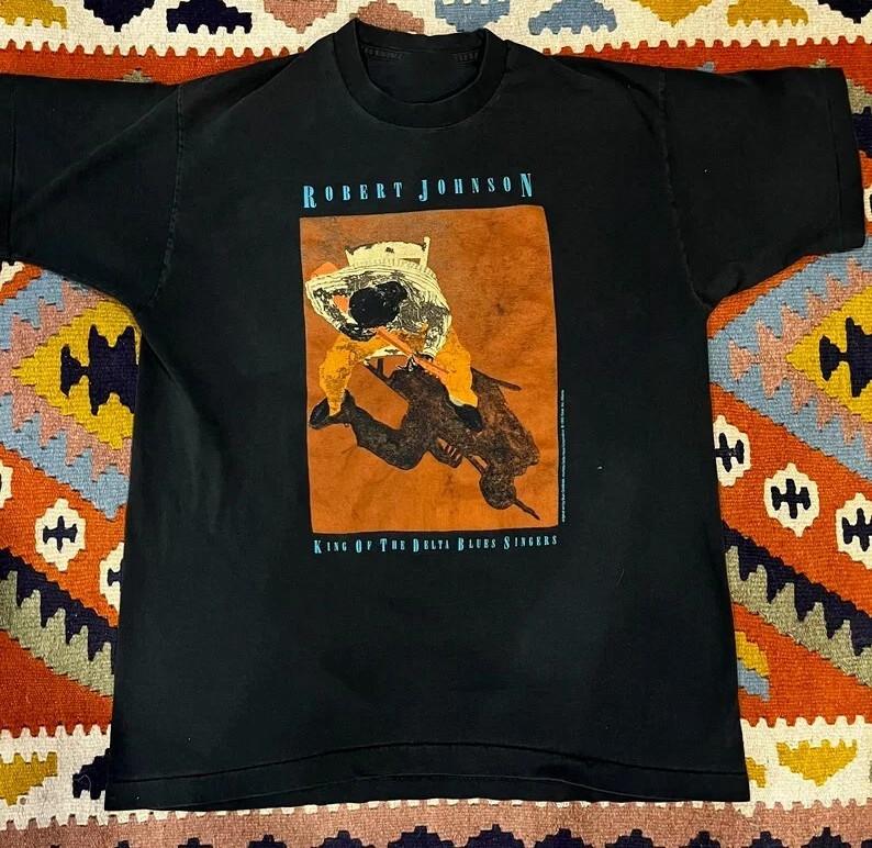 VTG Robert Johnson Tour Concert Heavy Cotton Black T Shirt S-5XL MC442 Unisex T-Shirt