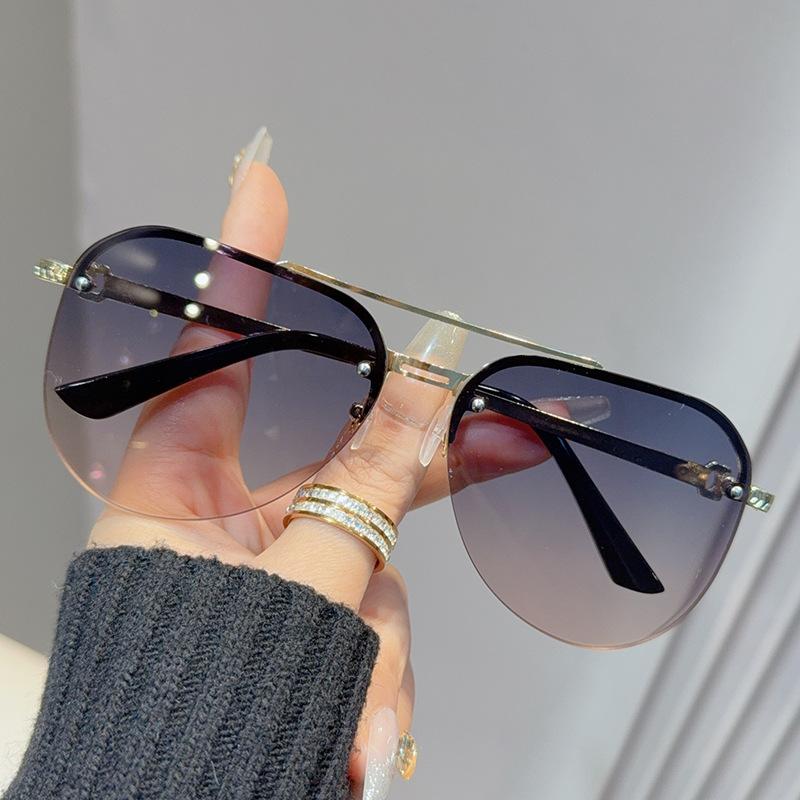 Женские солнцезащитные очки с двойной перекладиной, большая оправа, новые ретро, для женщин, защита от УФ, полуободковые очки