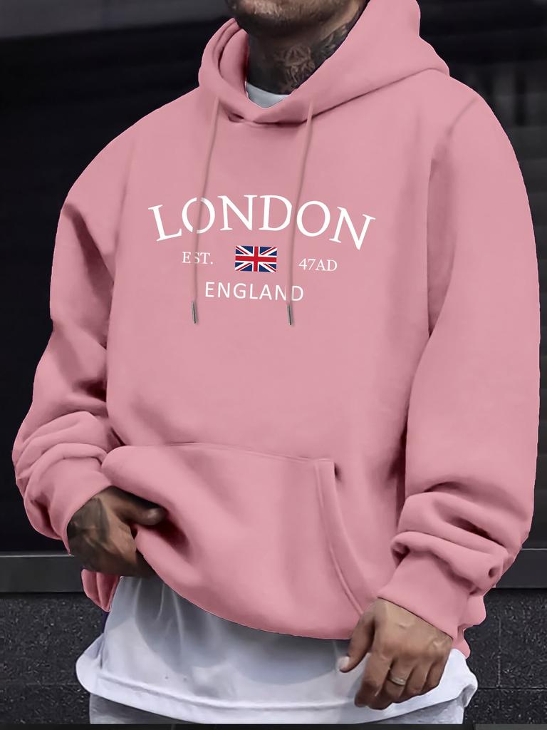Stylish London England Flag Print Hoodie - Fashion Hoodies for Men with Long Sleeve Comfortable Regular Fit