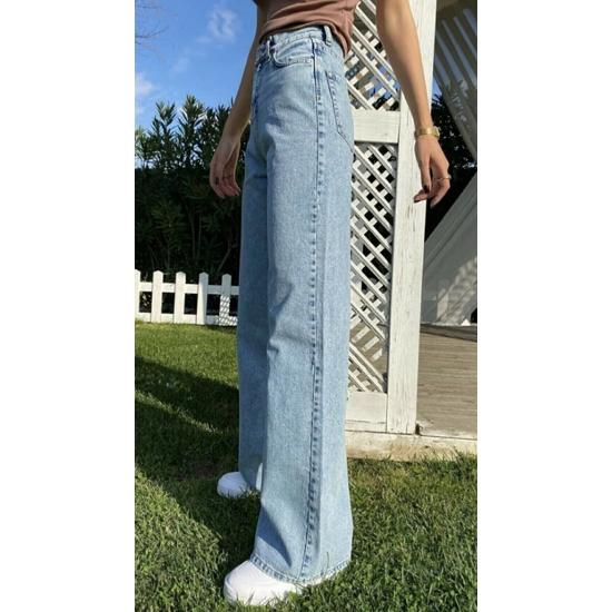 Свободные джинсы из синей лайкры в стиле 90-х с супер высокой талией, брюки-палаццо, брюки из турецкого денима