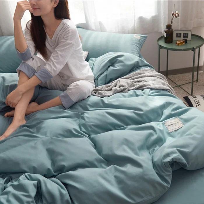 2024 new solid color double polished bed four-piece set Japanese bed sheet quilt cover mattress student kit multi-specification