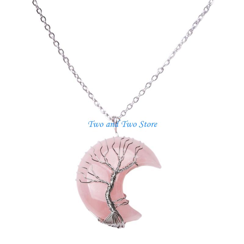 HX6F Wire Wrap Pendant Necklace Crystal Stone Resin Pendant