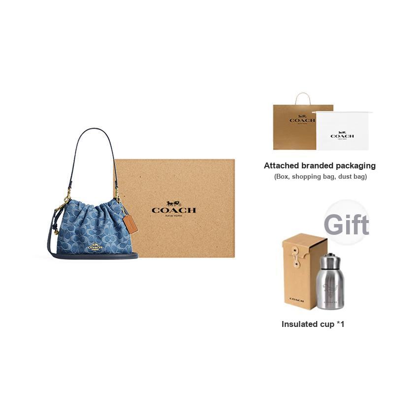 Coach Faye 22 Сумка через плечо с цепочкой и монограммой, хлопок и кожа, средняя, женская, джинсово-синяя CDB94-IMTYV