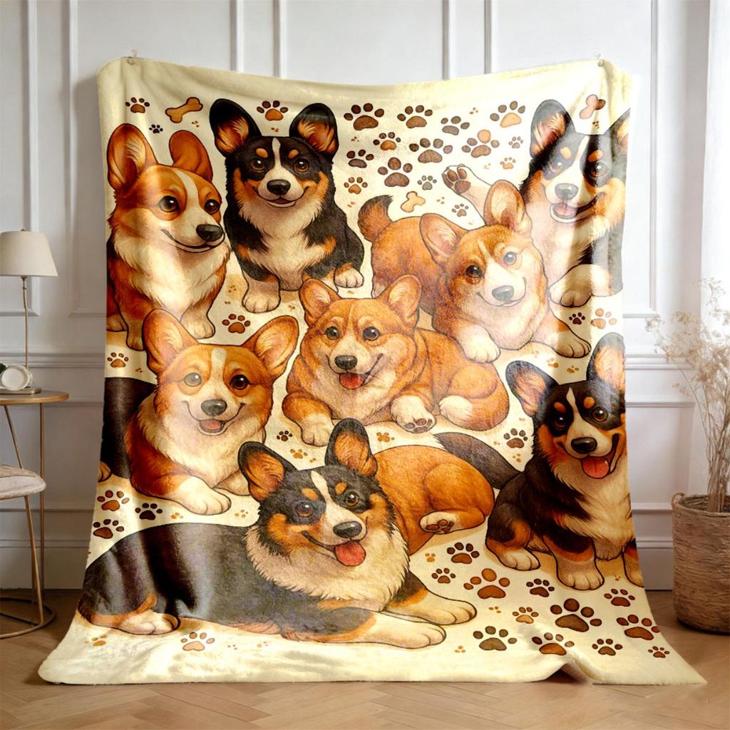 1 Cute Siberian Husky Dog Blanket French-Style Husky Puppy And Adult Dog Print, Soft Flannel Lightweight Warm Throw Blanket, Suitable for Beds, Sofas,