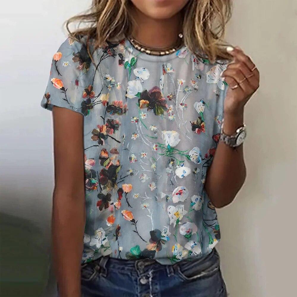 Летняя женская футболка с 3d принтом, модная элегантная темпераментная уличная одежда с короткими рукавами, популярная свободная удобная женская одежда