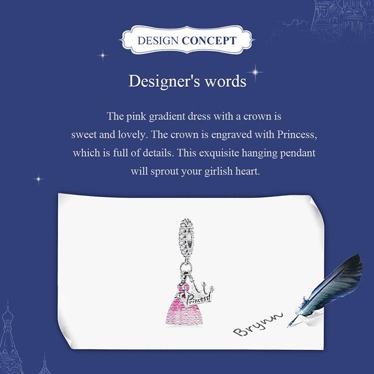 WOSTU Стерлингового Серебра 925 Розовое Платье Корона Принцесса Шарм Подвеска Из Бисера Подходит Оригинальный Браслет Ожерелье Для Женщин Ювелирные Изделия
