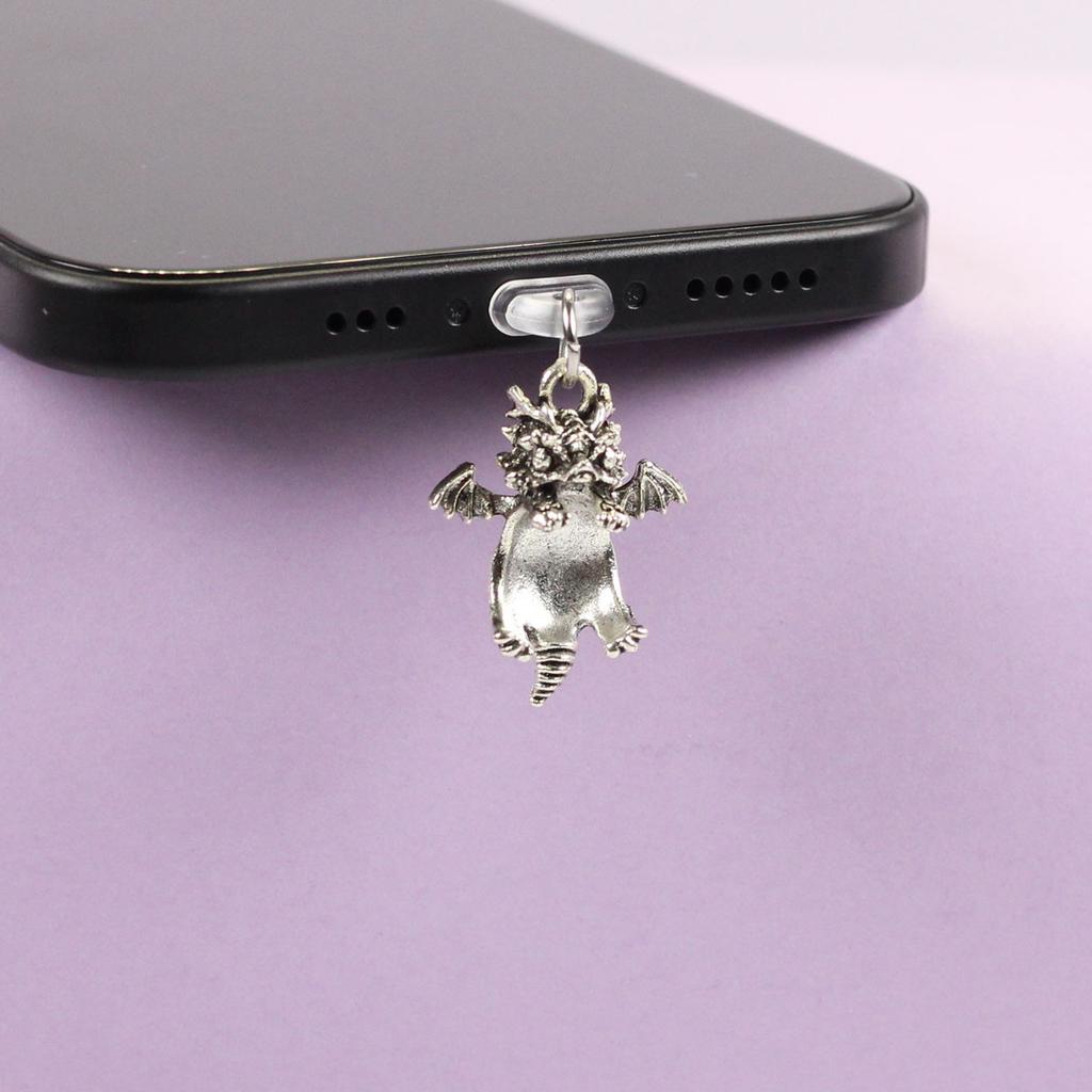 Mobile Phone Dust Plug In Deep Silver Color with Small Flying Dragon Pendant and Decoration, Suitable for IPhone Type-C Interface, Gift Trinket