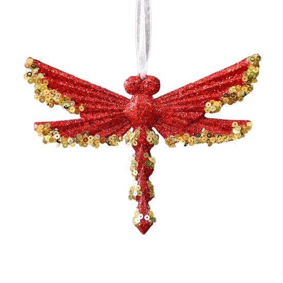 Glitter Sequined Christmas Ornament Red Snowflake/Butterfly/Star/Reindeer/Ballerina Hanging Decoration for Xmas Tree Doors Windows Walls Holiday Home