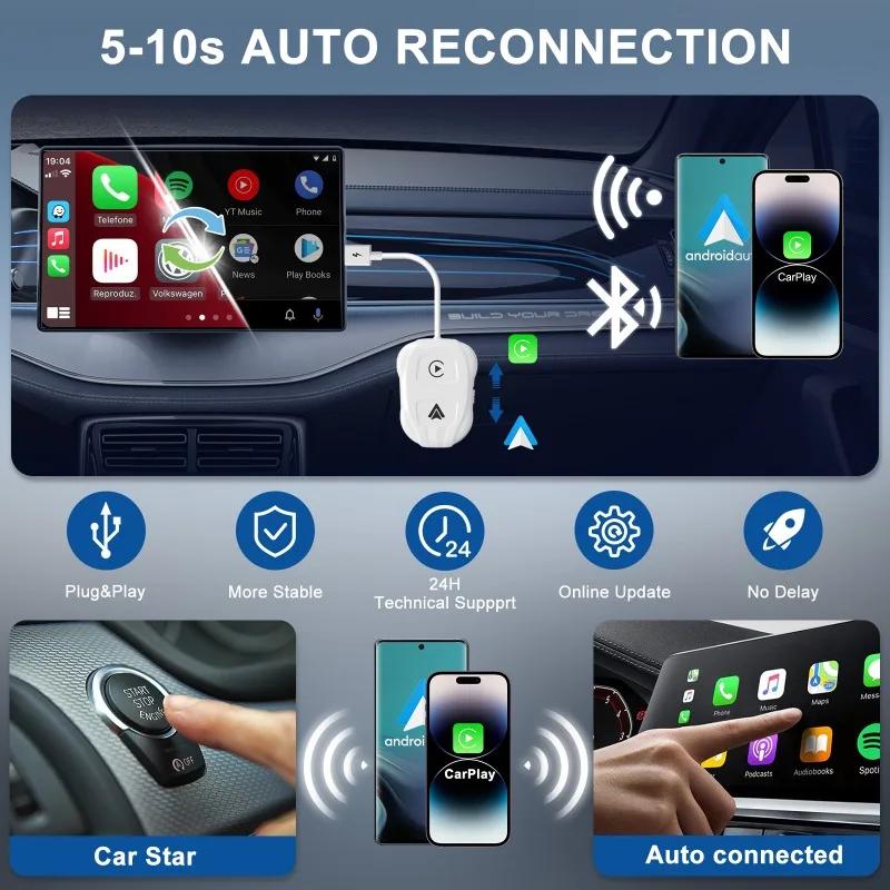 Беспроводной адаптер CarPlay 2-в-1 для Android/Apple, проводной адаптер CarPlay для автомобиля, беспроводной адаптер WiFi, подключаемый по USB