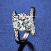 Four-claw Inlaid 2-carat Zircon Imitation Mozzarella Diamond Simple Design Open Ring Female
