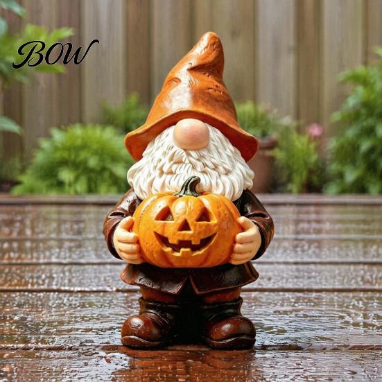 Decorative Gnome for Porch Halloween Garden Statue, Faceless Holding Pumpkin Sculpture, Stable Sculpture Waterproof Resin Statue Yard