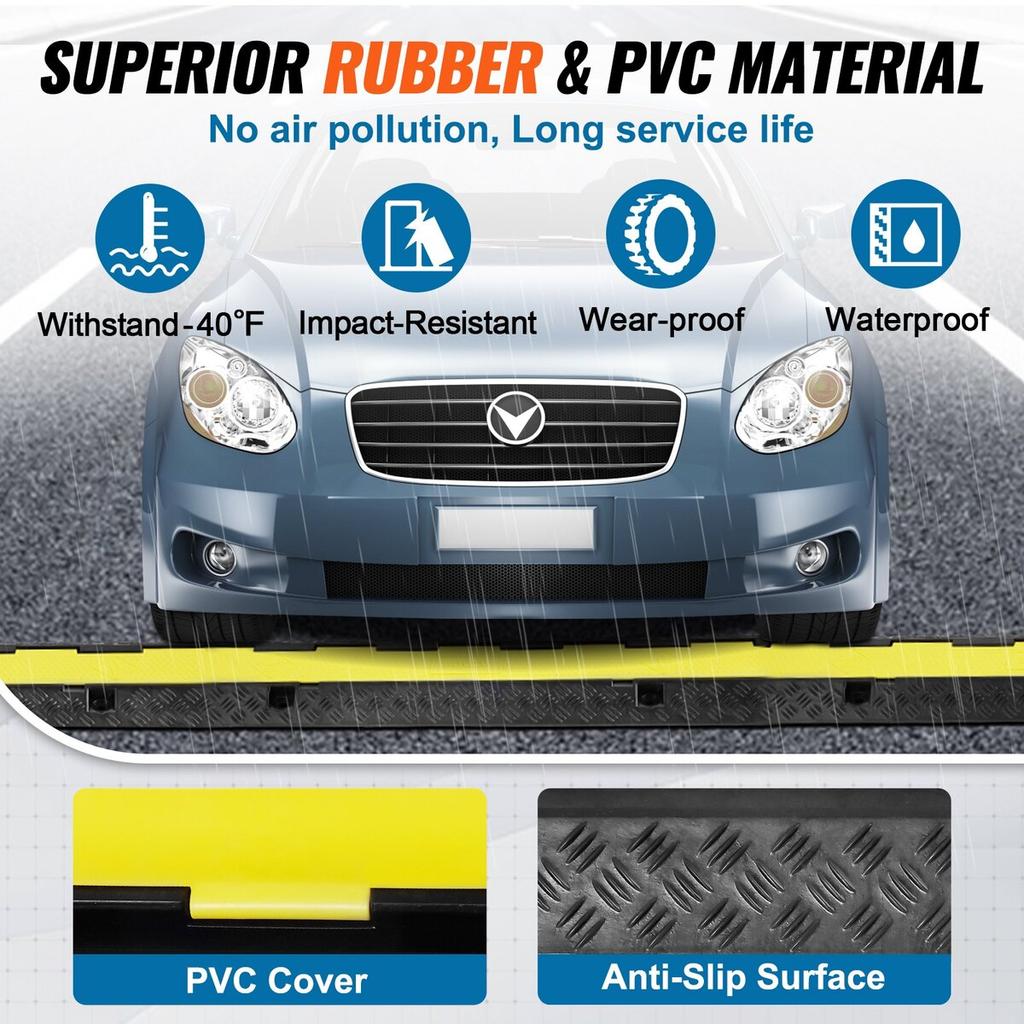 3 Pack Rubber Cable Protector Ramp, 2 Channel, 12000 lbs/axle Capacity Heavy Duty Hose Wire Cover Ramp Driveway, Traffic Speed Bump w/ Flip-Open Top