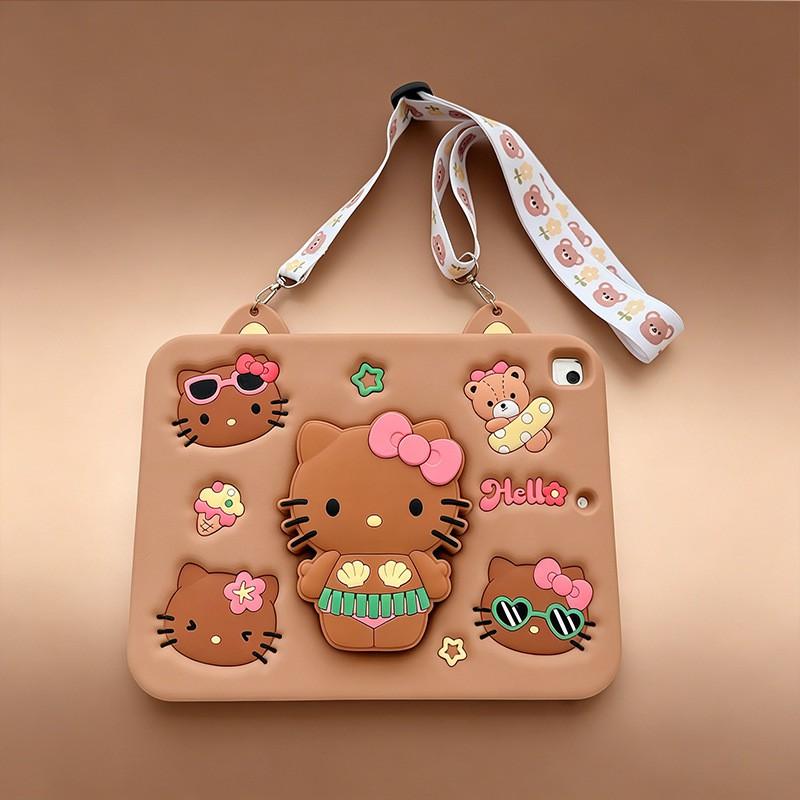 Soft Silicone IPad Case 10.2 9th Gen Air 3 4 5 6 Pro 11 Cartoon KT Cat Beach Design With 360 Rotating Stand Pen Slot