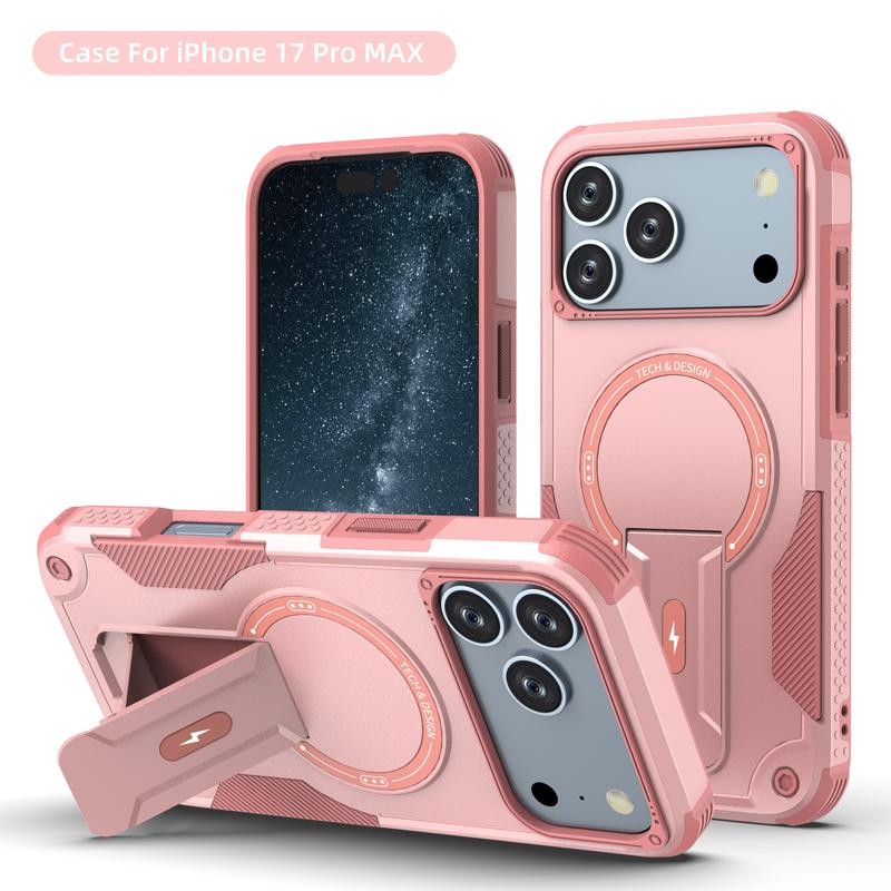 Для iPhone 17 Pro Max, 17 Air Чехол Ударопрочный Магнитный Двухслойный Бронированный PC+TPU Кольцо Задняя Подставка Чехол для iPhone17