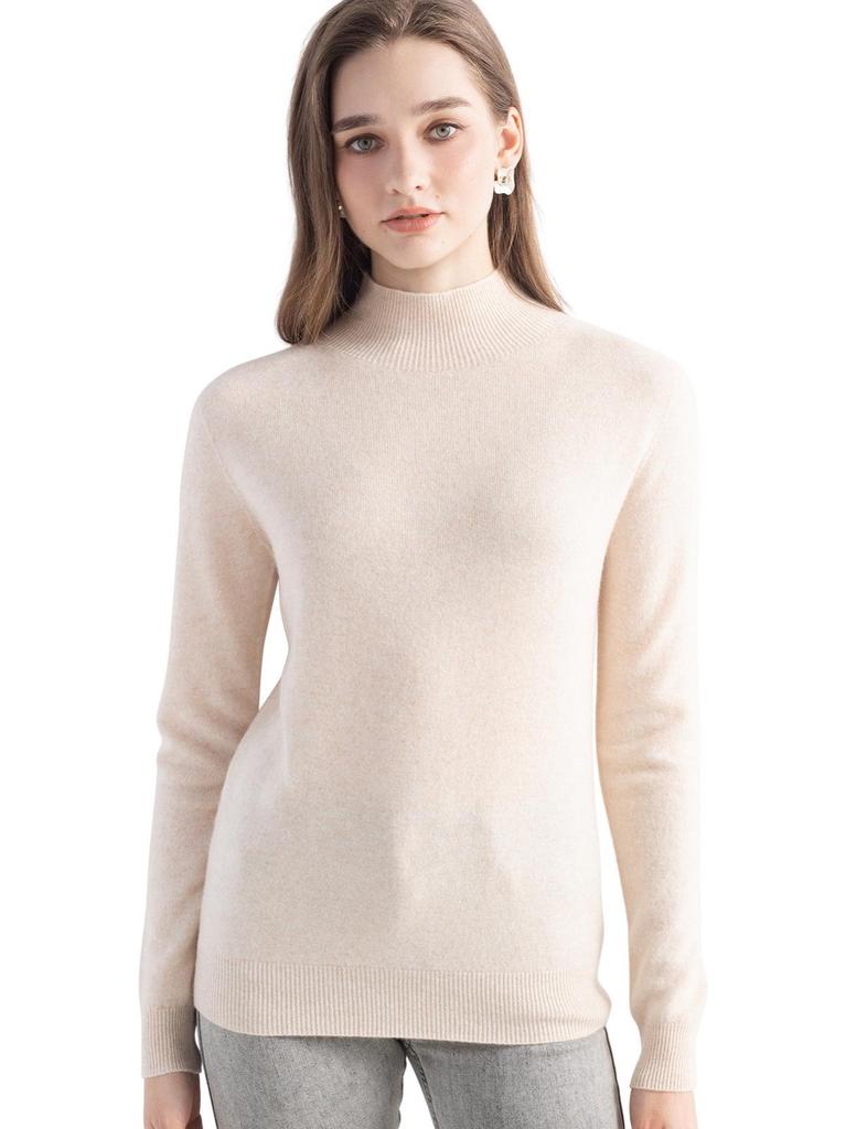 Women's Slimming Wool Long-Sleeve Half-High Neck Top - Solid Color, Versatile Basic
