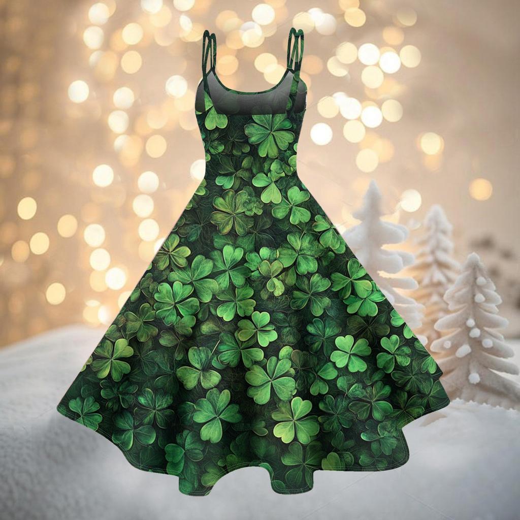 Women's Fashion St. Patrick's Day Printed Sexy Strapless Gothic Cocktail Dress Punk, Vintage Dress.