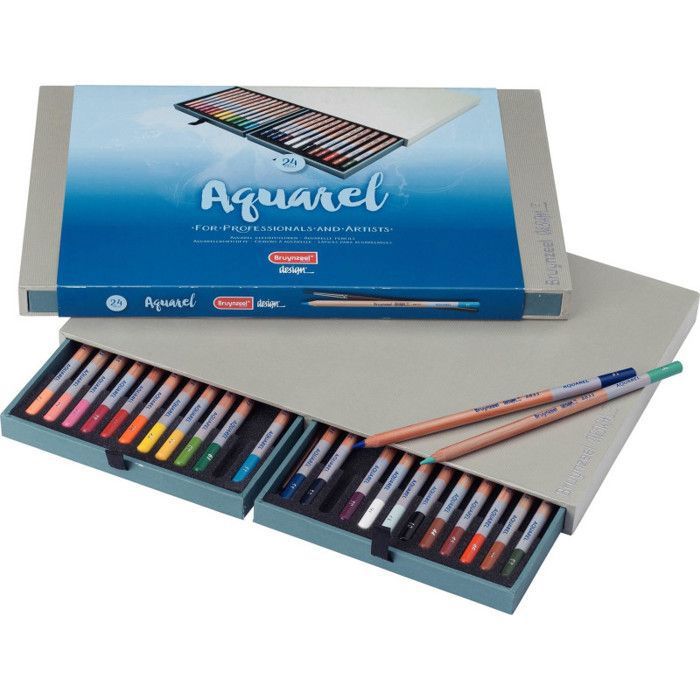 Crayon Aquarelle - Bruynzeel - Boîte de 24 - Couleurs Assorties - Pigments de Haute Qualité - Effets Aquarelle