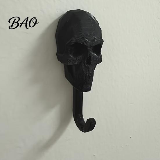 Decorative Key Holder 2Pcs 3D Printed Skull Wall Hook, Gothic Dark Mounted Hanger, Geometric Creative Towel Hook Hat Storage for Bathroom Entryway