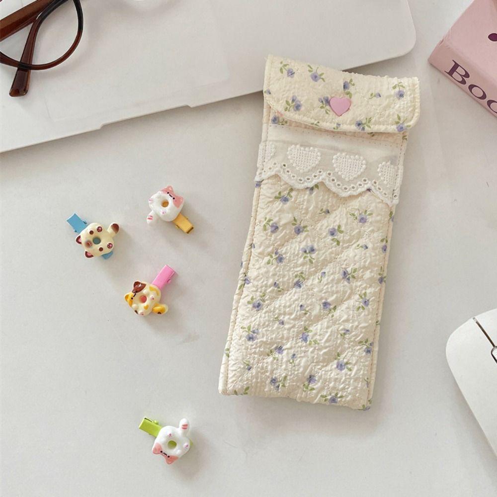 Sweet Cotton Glasses Storage Bag Lace Heart Lovely Eyeglasses Case Lightweight Lipstick Bag  Girls