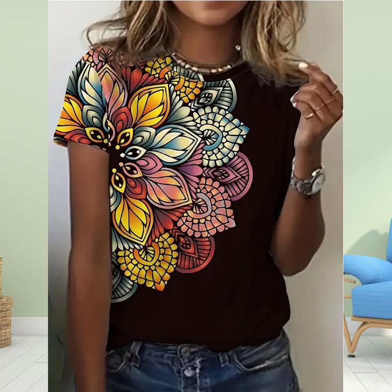 Fashion WomenBroken Flowers Print T Shirt Funny Casual O-neck Short Sleeves T-shirt Summer Female Tee Shirt