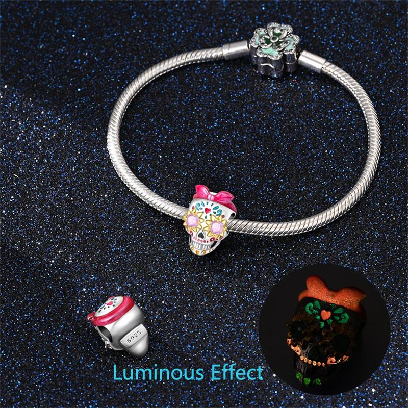 Amazing Copper Glow In The Dark Boo Ghost Charm Fit Original Bracelet Sparkling Skull Char Halloween Jewelry Gift