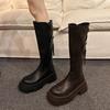 Модные новые однотонные женские ботинки до колена для улицы, зима 2024, горячая распродажа, модные туфли с круглым носком и боковой молнией для женщин