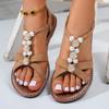 Большие Женские Плоские Сандалии, Летний Новый Стиль, Богемная Мода, Сандалии с Бусинами, Рыбий Рот, Эластичные