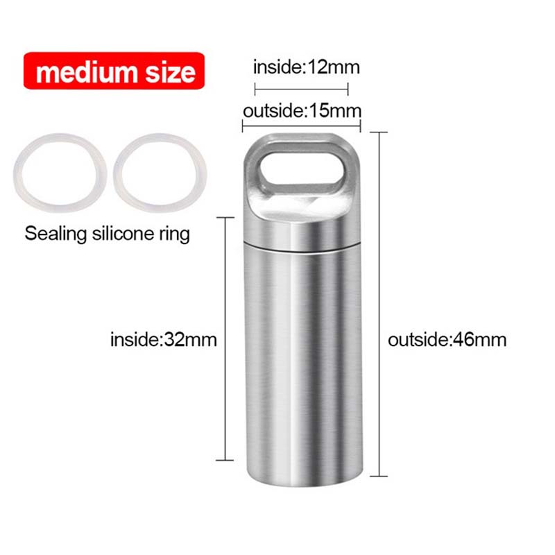 Stainless Steel Mini Waterproof Sealed Canister Outdoor Survival Pill Storage Bottle Travel Portable Tablet Container Keyring 4