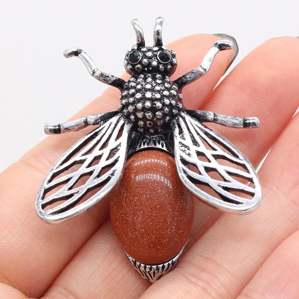 Women Brooch Natural Stone Bee-Shaped Pendant For Jewelry Making DIY Necklace Bracelet Clothes Shirts Accessory
