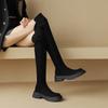 Autumn and Winter Suede Over-knee Boots Women's Comfortable Medium Heel Thick Sole Square Heel Round Head Women's Boots Korean Version Large Size Blac