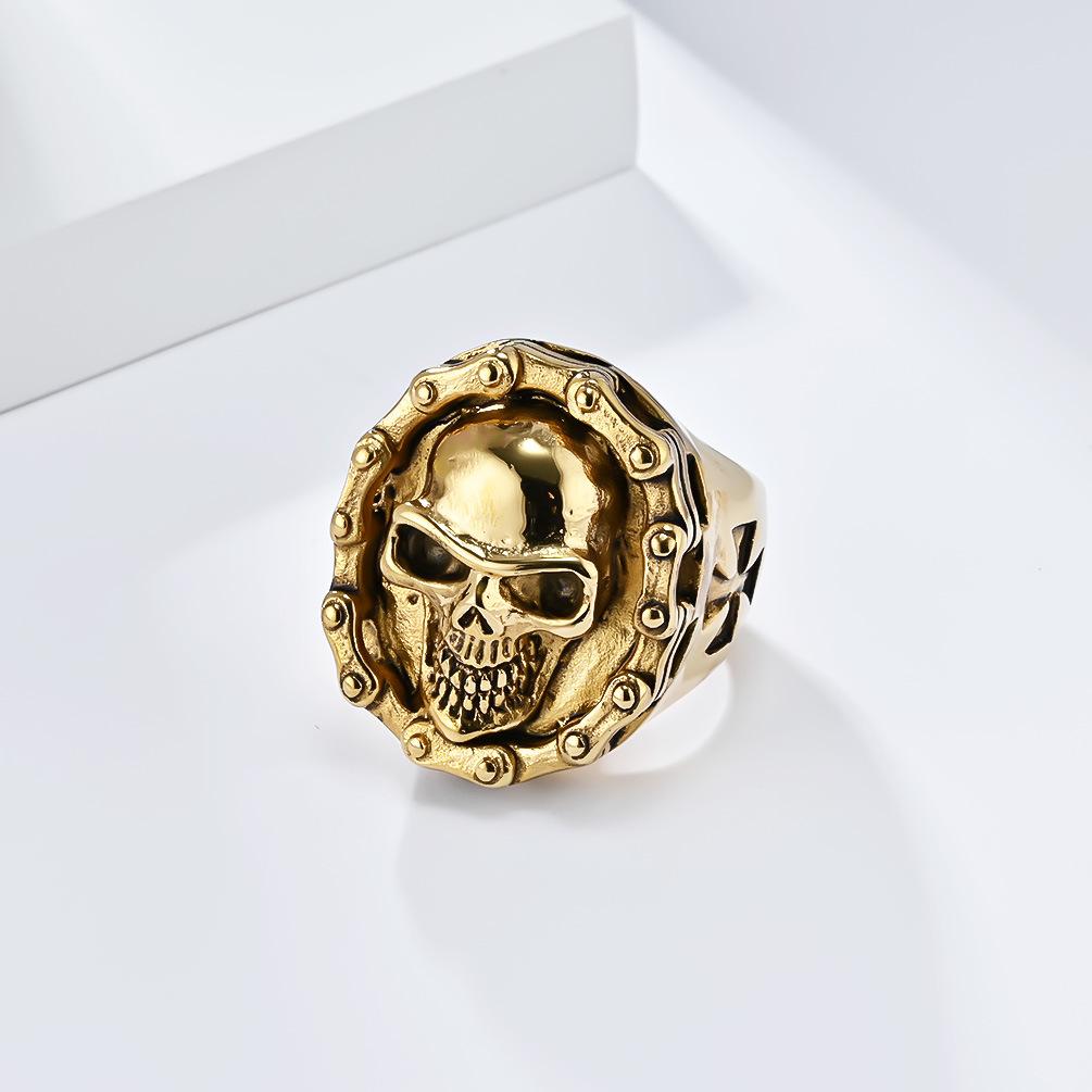Retro Domineering Hiphop Biker Chain Skull Ring for Men Personalised Birthday Finger Ring Black Punk Street Wear Jewellery Accessories