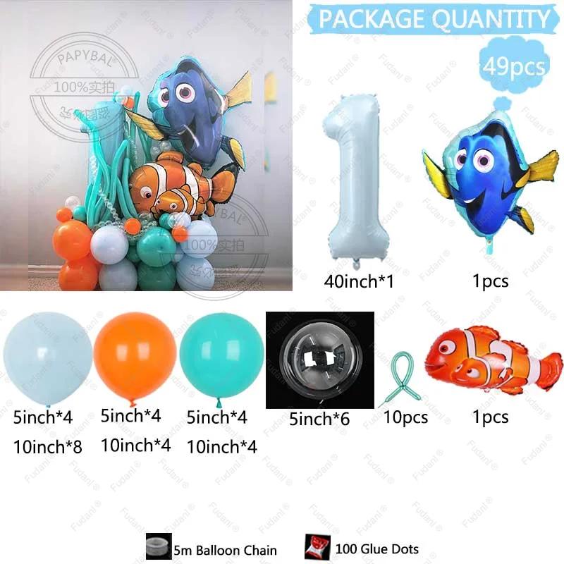 49pcs Cartoon Finding Nemo Fish Foil Balloon Clownfish Dory Ocean Sea Balloon Column 40inch Digit Birthday Party Decora Supplies