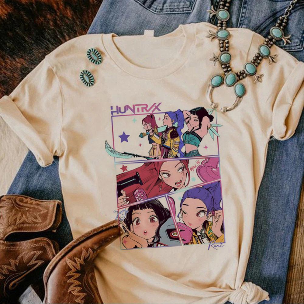 Huntrix Girls Kpop Охотницы на демонов Двусторонняя футболка Футболка в стиле аниме С изображением Руми Миры Зои Девичья группа Волшебный воин Топы для фанатов