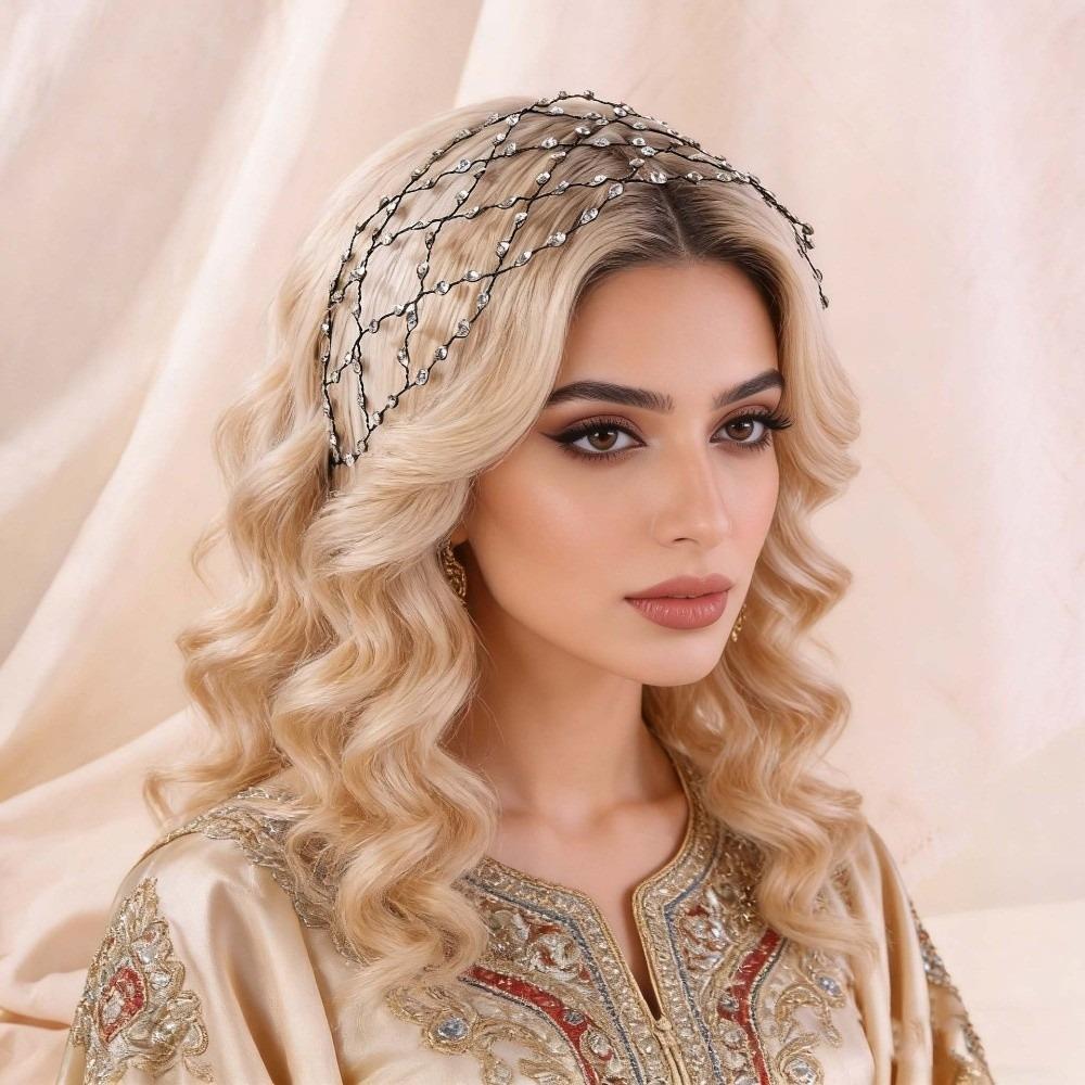 Handmade Rhinestone Tiara Wedding Headpieces Bride Hair Bands Classic Hair Net Crown Women