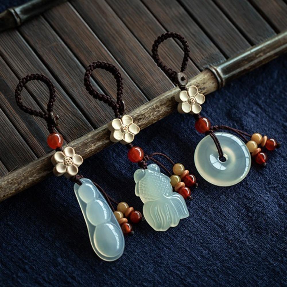 Bag Hanging Lucky Stone Pendant Beads Phone Chain Lanyard Retro Car Keyring Key Decoration