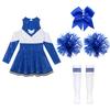 Girls Long Sleeve Contrast Color Shiny Sequins Cheerleading Dress Bowknot Headwear Hand Flowers Striped Socks Performance Set