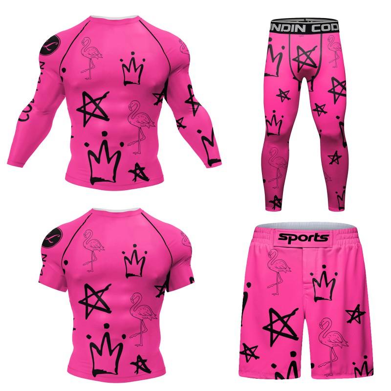 Mens Quick-Dry Compression Athletic Set With Digital Print - 4-Piece Sportswear Gym Running Outdoor Training