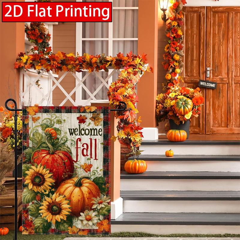 2D Flat, 2D Flat Thanksgiving Autumn Pumpkin Welcome Autumn Garden Flag_2 (1)- Outdoor Garden Flag Double-sided Home Decoration Courtyard Decoration O