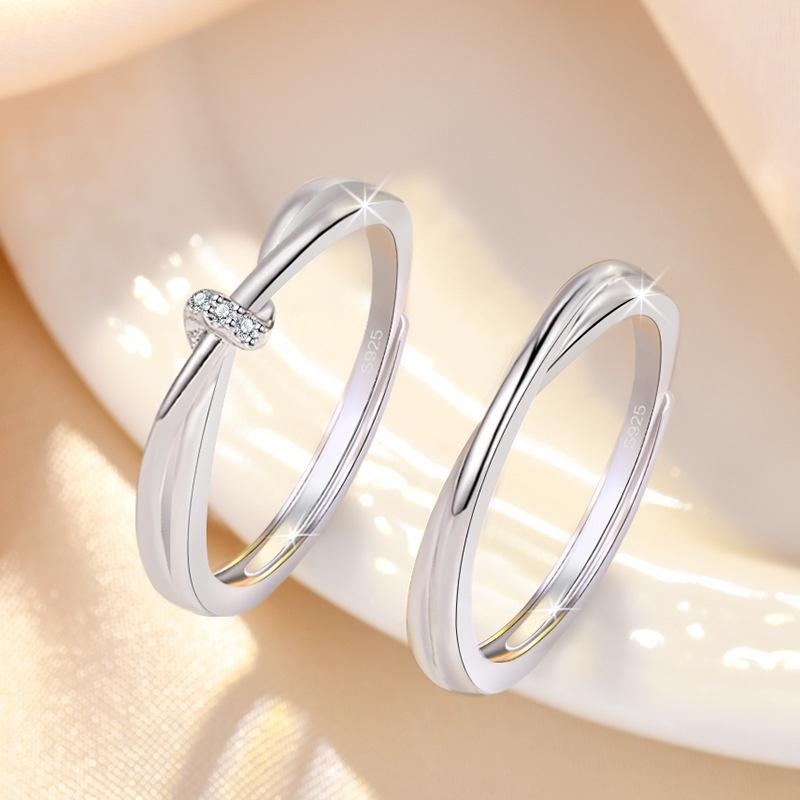 Trendy Geometric Couple Rings Adjustable Open Design Simple And Personalized