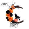 Durable Celebration Supplies Halloween Door Sign, Artificial Floral Branch Crow Moon Wall Hanger with Festival Party Bird, Spooky Window Yard