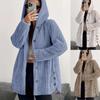 Autumn and Winter Women's Solid Color Long Sleeved Hooded Loose Plush Jacket for Women