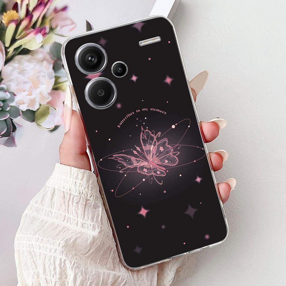 Чехол для телефона Xiaomi Redmi Note 13 Pro Plus 5G Redmi Note13 13 Pro 13 Pro+ 5G Элегантный Цветочный Кот Мягкий Силикон Прозрачный ТПУ Чехлы
