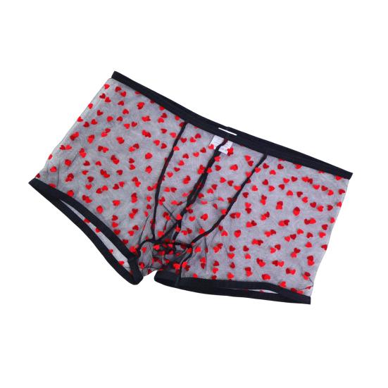 Yousheng Мужское боксерское нижнее белье Эластичное Средняя посадка Перспективный Дизайн с полой сеткой Трусы-боксеры с рисунком сердечек Юбилейный подарок