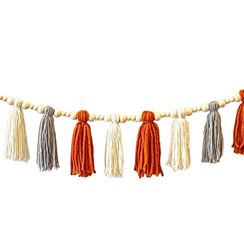 2M Wood Beads Creative Thanksgiving Day Window Wall Tassels Handmade Gifts Ornaments Hanging Decorative Home Decoration