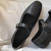 Leather Retro Square Head Mary Jane One-word Buckle with Versatile Flats Shallow Single Shoes Women's Shoes Spring Ballet Shoes