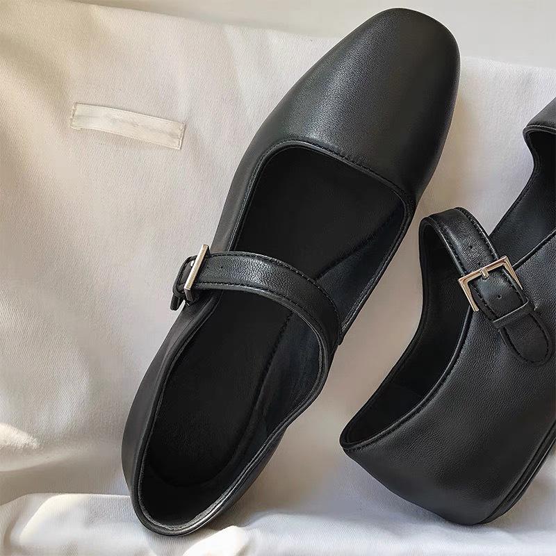 Кожаные ретро туфли Мэри Джейн с квадратным носком, ремешком на одной пряжке, универсальные балетки на плоской подошве, женская обувь, весенние балетки