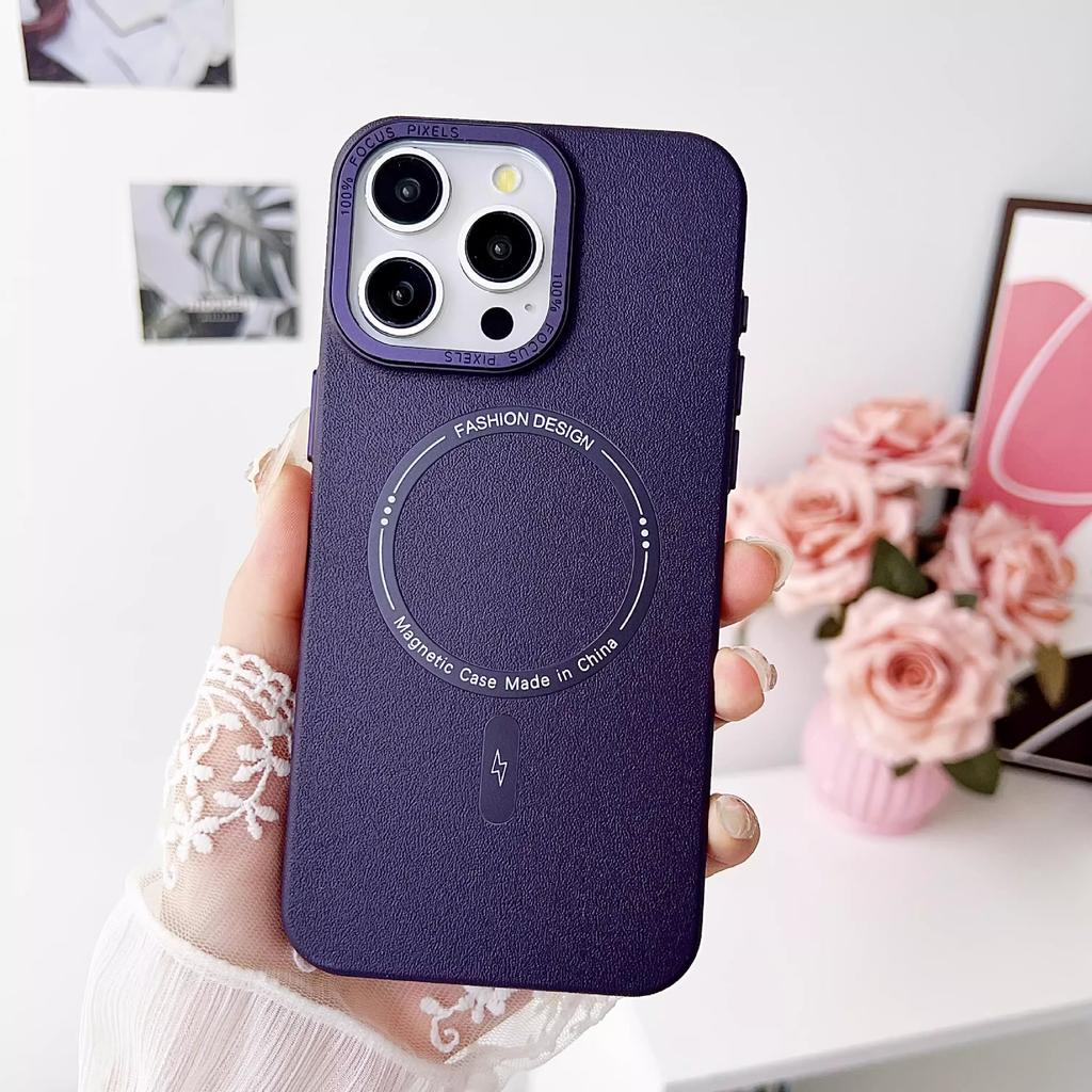 Magnetic Suction Suitable for Iphone16promax Leather Pattern Mobile Phone Case Apple 15 Metal Lens 14 Advanced Sense Protection Case