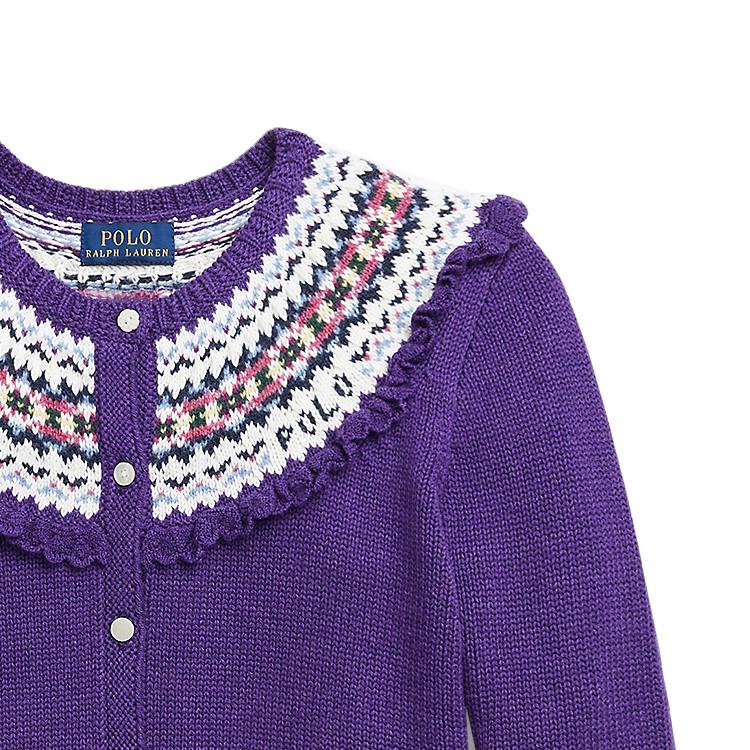 Детский вязаный свитер Polo Ralph Lauren FW23 с круглым вырезом, полосатой отделкой, однобортный, с длинным рукавом, фиолетовый, 313916542001