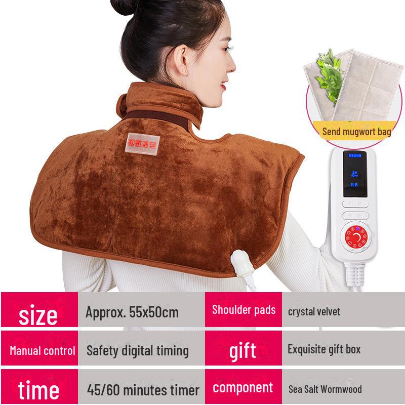 Electric Heating Shoulder and Neck Therapy Pad with Moxa Salt and Coarse Sea Salt Compress