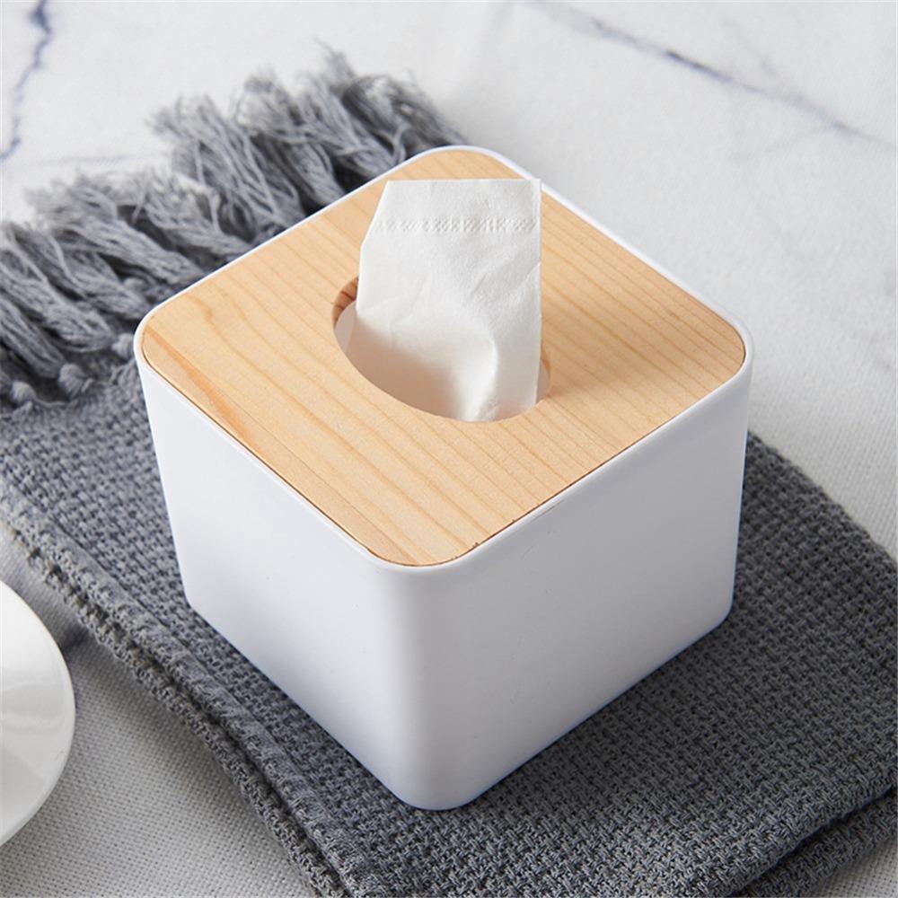 Wood, PP Tissue Box Cover Removable Wood Cover Storage Organizer Tissue Box Holder Home Use